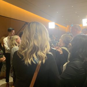 Rachel Emmanuel in a media scrum, following the House of Commons Ethics Committee meeting.