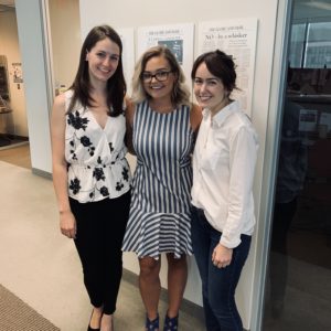 Rachel Emmanuel with Globe reporters Michelle Zilio and Janice Dickson at the Ottawa bureau.